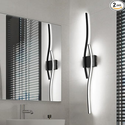 Modern LED Wall Sconce Set of Two with Dimmable, 6000K & Dimming Black Wall Light with LED Wall Lamp for Bedroom Living Room Bathroom Hallway 39.4inch Length