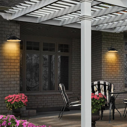 Dusk to Dawn Outdoor Gooseneck Barn Light Fixtures, 16 Inch Dome Large Wall Sconce Farmhouse Exterior Wall Mount Light for House Garage Patio Doorway