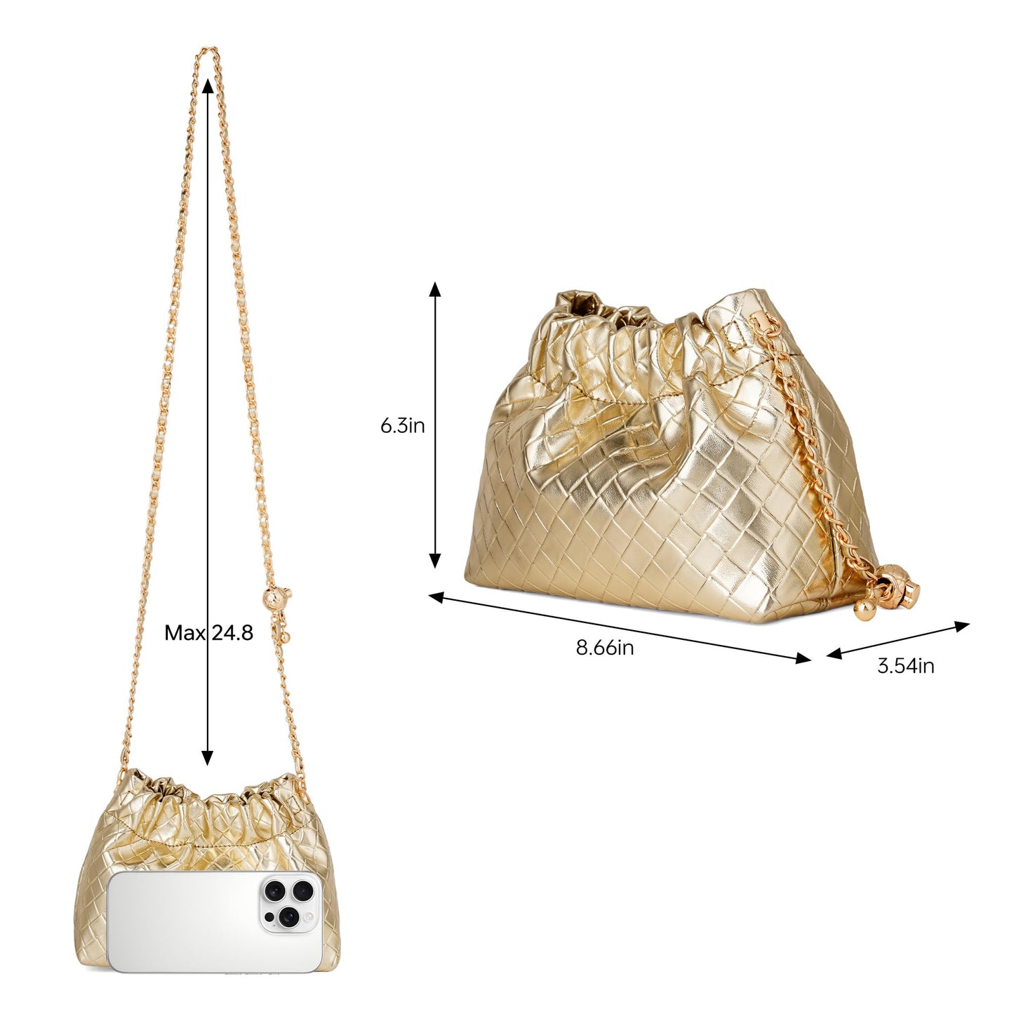 Kiss Sea Woven Crossbody Clutch Purses for Women Vegan Leather Dumpling Evening Bag ＆ Designer Shoulder Handbags Glod