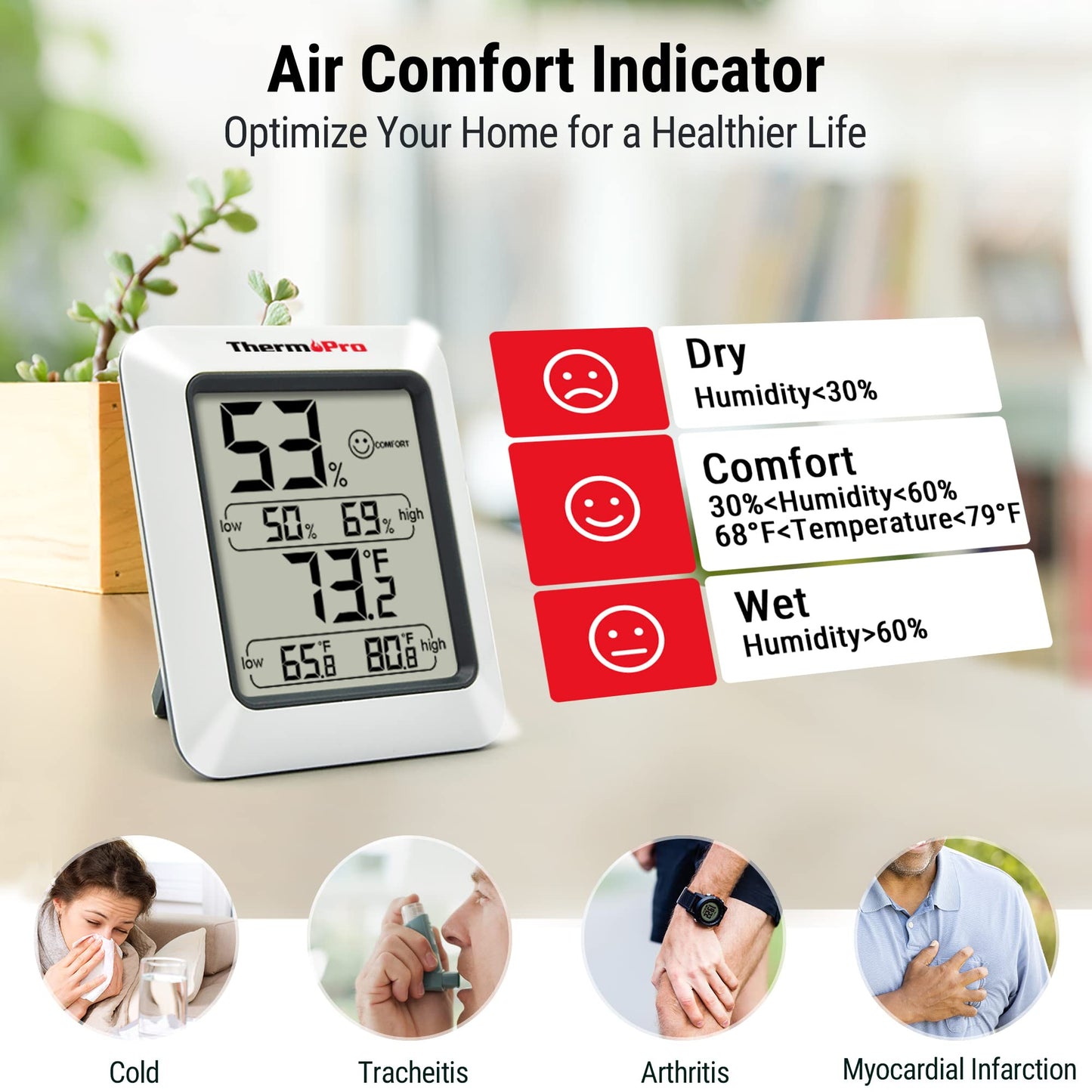 ThermoPro TP50 Digital Hygrometer Indoor Thermometer Room Thermometer and Humidity Gauge with Temperature Humidity Monitor