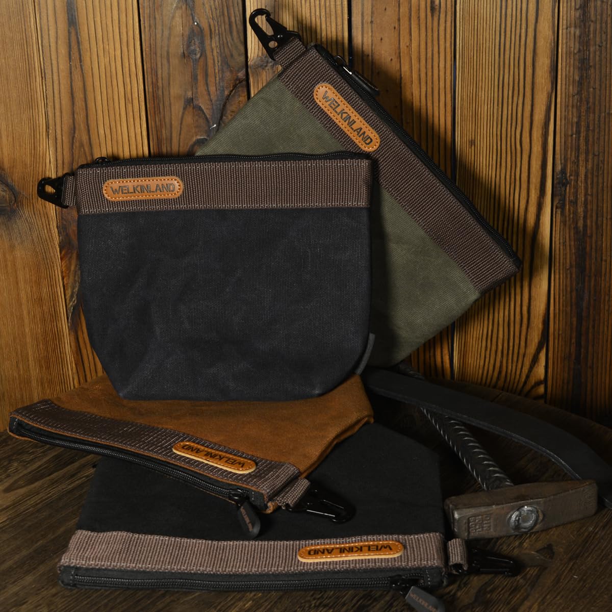 WELKINLAND Waxed Canvas Tool Pouch, 4PCS-Set Tool Pouches, 10Inch Tool Pouches with Zipper, Heavy-Duty Electrician Bags, Canvas Tool Bags, Canvas Zipper Tool Pouch,Electricians Tool Bags and Pouches