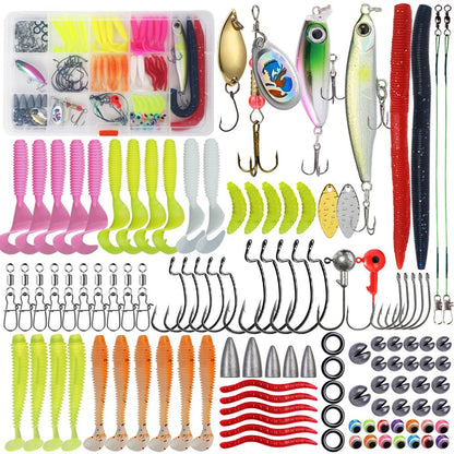 Kivinia 114 PCS Fishing Gear Lure Kit Including Crankbaits, Spinnerbaits, Plastic Worms, Jigs, Hooks, Weights, Topwater Lures, Tackle Box and More, Fishing Tackle Box for Freshwater and Saltwater