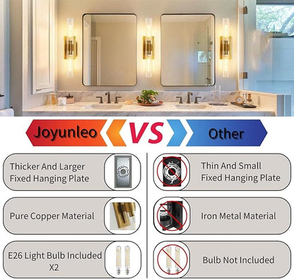 Brass Wall Sconces, 22.8" Bathroom Wall Sconce, Antique Brass Wall Sconces Set of 2, 2-Light Dimmable Wall Sconce, Sconces Wall Lighting With Glass, Bathroom Vanity Light, Tube Sconce for Living Room