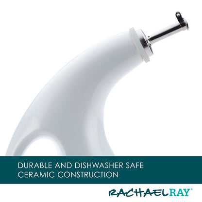 Rachael Ray Ceramic EVOO Oil and Vinegar Dispensing Bottle with Spout, 24 Ounce, White