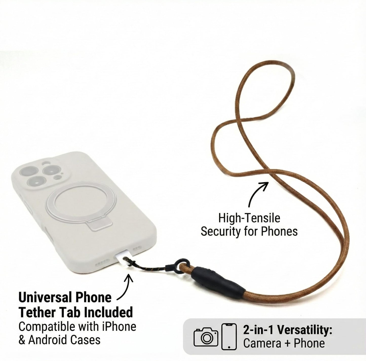 SNLxStudioz Genuine Leather Camera Strap - Scratch-Free 1mm Micro-Loop Neck & Shoulder Cord - Minimalist Crossbody Lanyard for Ricoh GR IIIx, Sony RX100 VII, Canon G7X & iPhone 15 Pro