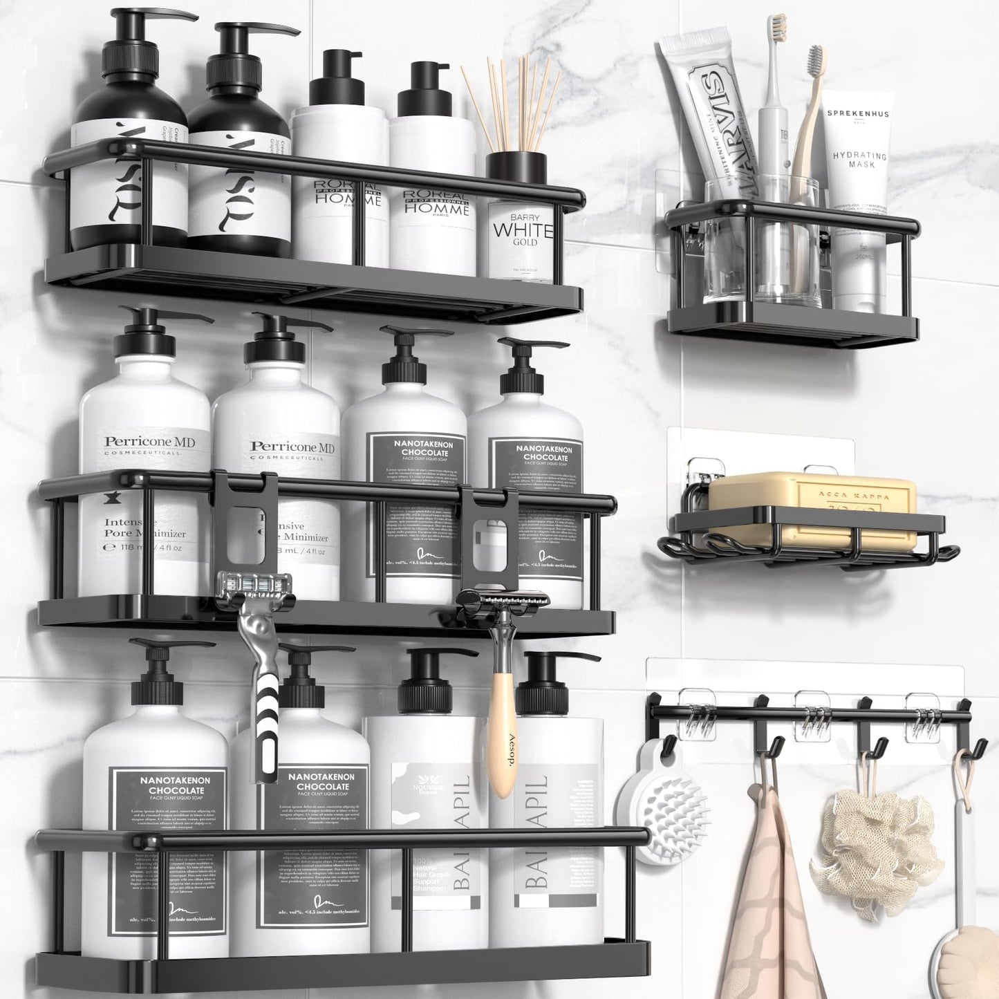 YASONIC Shower Caddy, 100% Rustproof Shower Shelves for Inside Shower, No Drilling Bathroom Organizers and Storage, 6 Pack Large Capacity Bathroom Shelves for Kitchen & Home Decor
