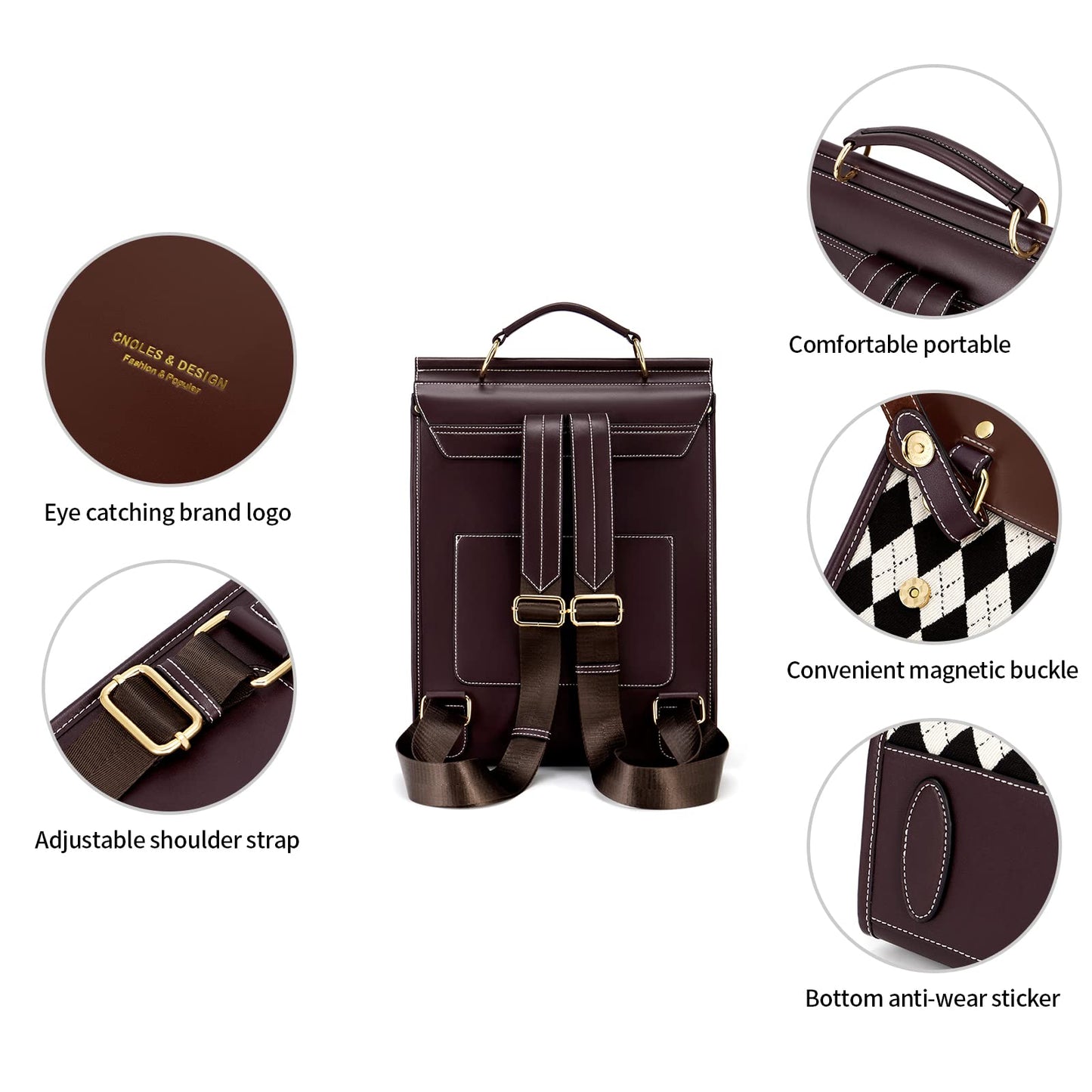 Cnoles Leather Backpack Purse For Women Fashion Ladies Vintage Bag Casual College Travel Backpacks Large bags Black