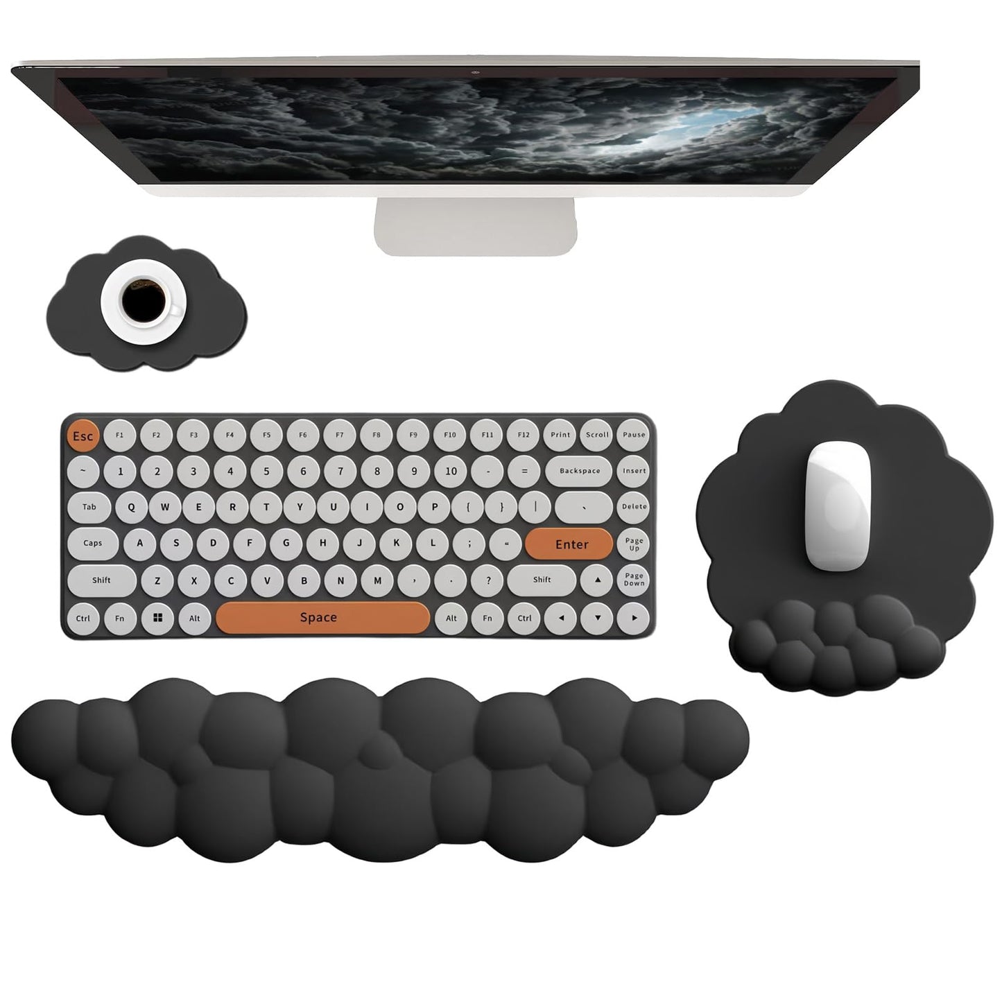 Cloud Wrist Rest Keyboard Ergonomic Wrist Pad for Keyboard and Mouse Coaster Cloud Mouse Pad Set Leather PU Non-Slip Wrist Rest Support for Computer Laptop Gaming Mac Home Office Relief Pain Black