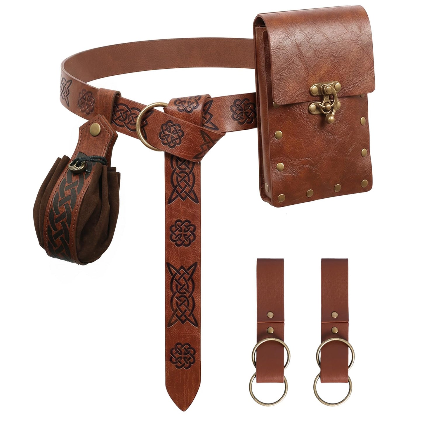 Renaissance Medieval Belt Pouch Set - Medieval Accessories with Pirate Belt Waist Bag Purse for Halloween & Cosplay (Brown-A)