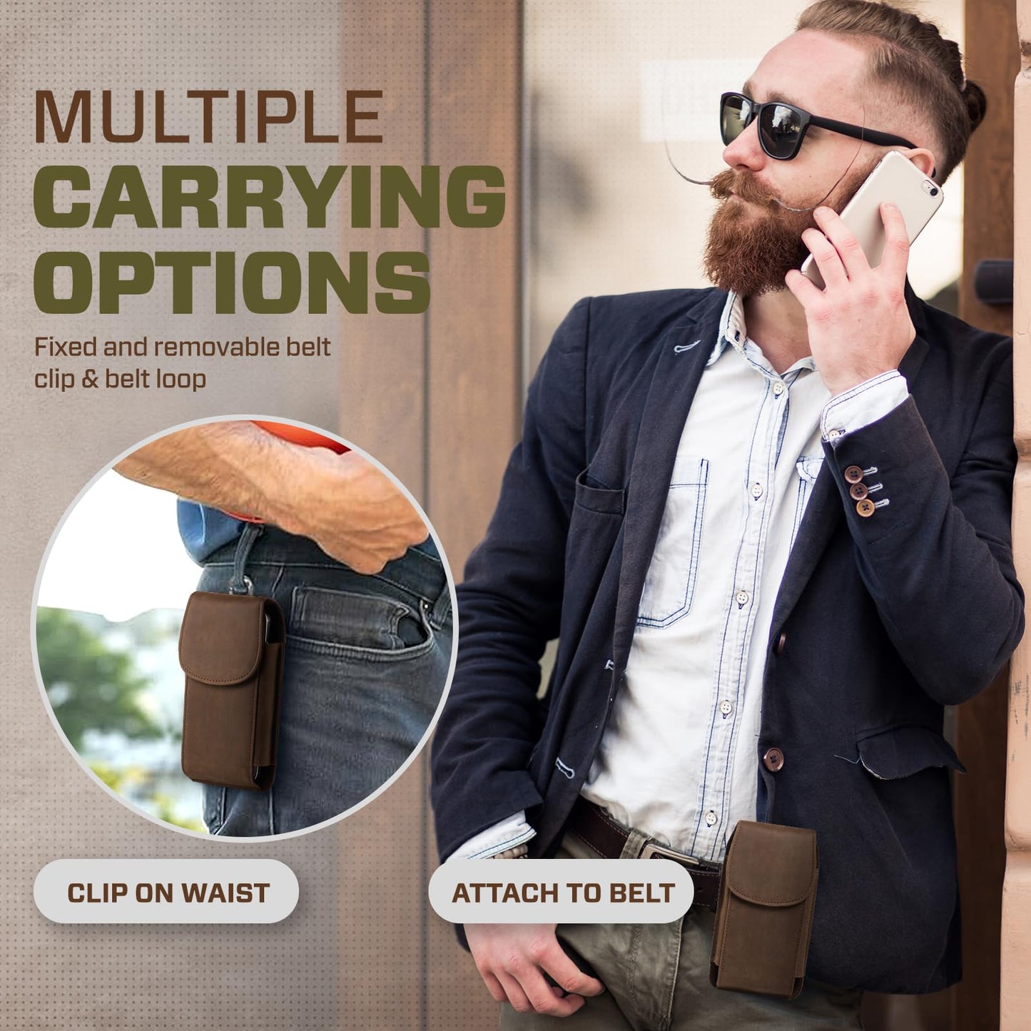 Hengwin Top Grain Crazy Horse Leather Cell Phone Holster Fit for iPhone 17 Pro Max 16 Pro Max 15 Pro Max 14 Pro Max 13 Pro Max Belt Holster Case with Belt Clip Phone Pouch Belt Holder (Retro Brown)