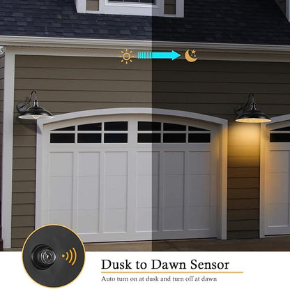 Dusk to Dawn Outdoor Gooseneck Barn Light Fixtures, 16 Inch Dome Large Wall Sconce Farmhouse Exterior Wall Mount Light for House Garage Patio Doorway