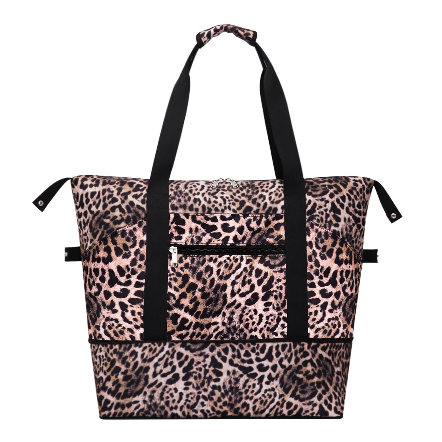 HAWEE Expandable Duffel Bag for Women with Trolley Sleeve and Wet Pocket Water Repellent Weekender Travel Tote Large Capacity Carry On Overnight Luggage, Leopard