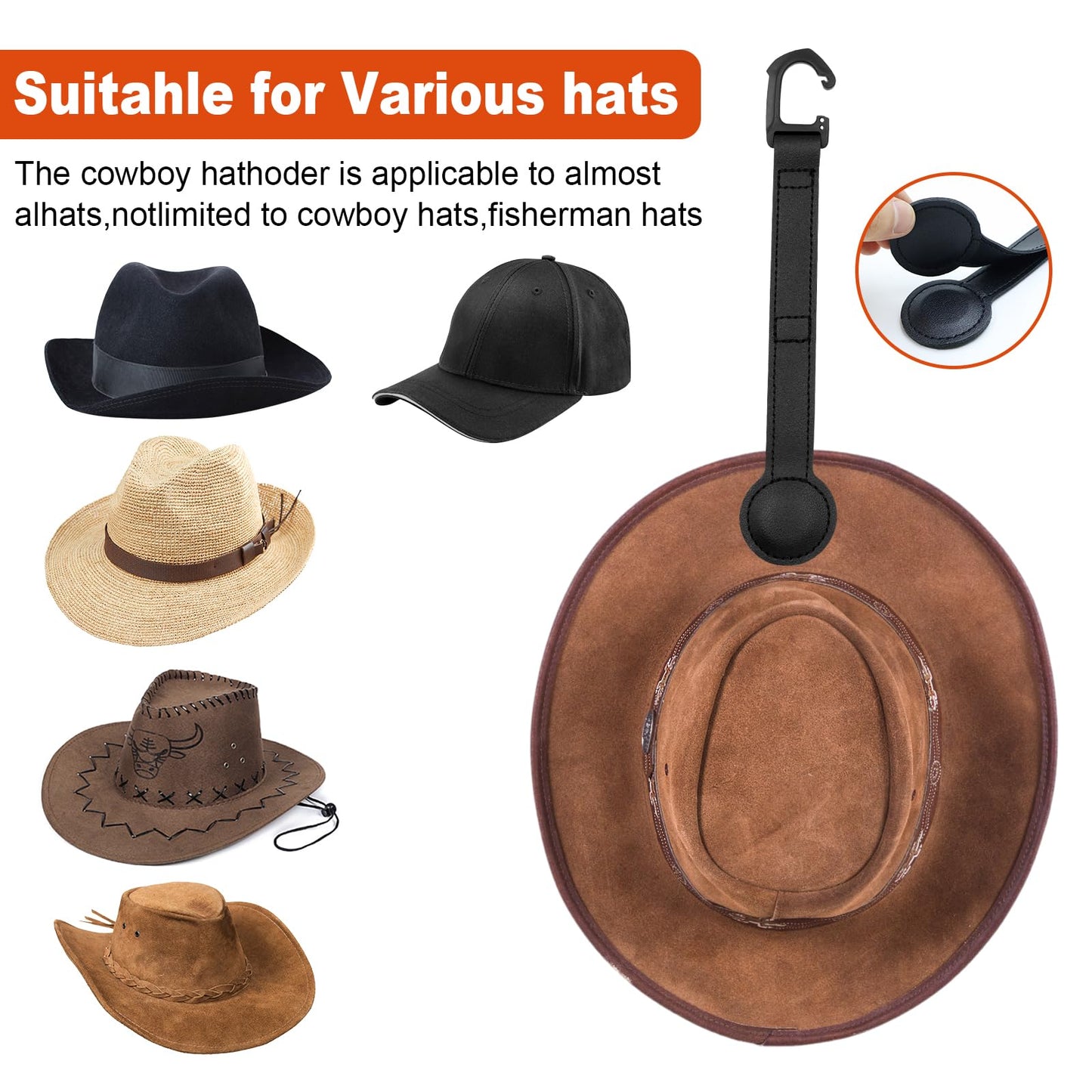2 Pack Cowboy Hat Holder for Truck, Leather Magnetic Cap Clip, Truck Car Seat Hat Organizer Accessories for Men and Women, Suitable for Car, SUV, Pickup Seat Back Headrest Hat Clip Storage (Black)