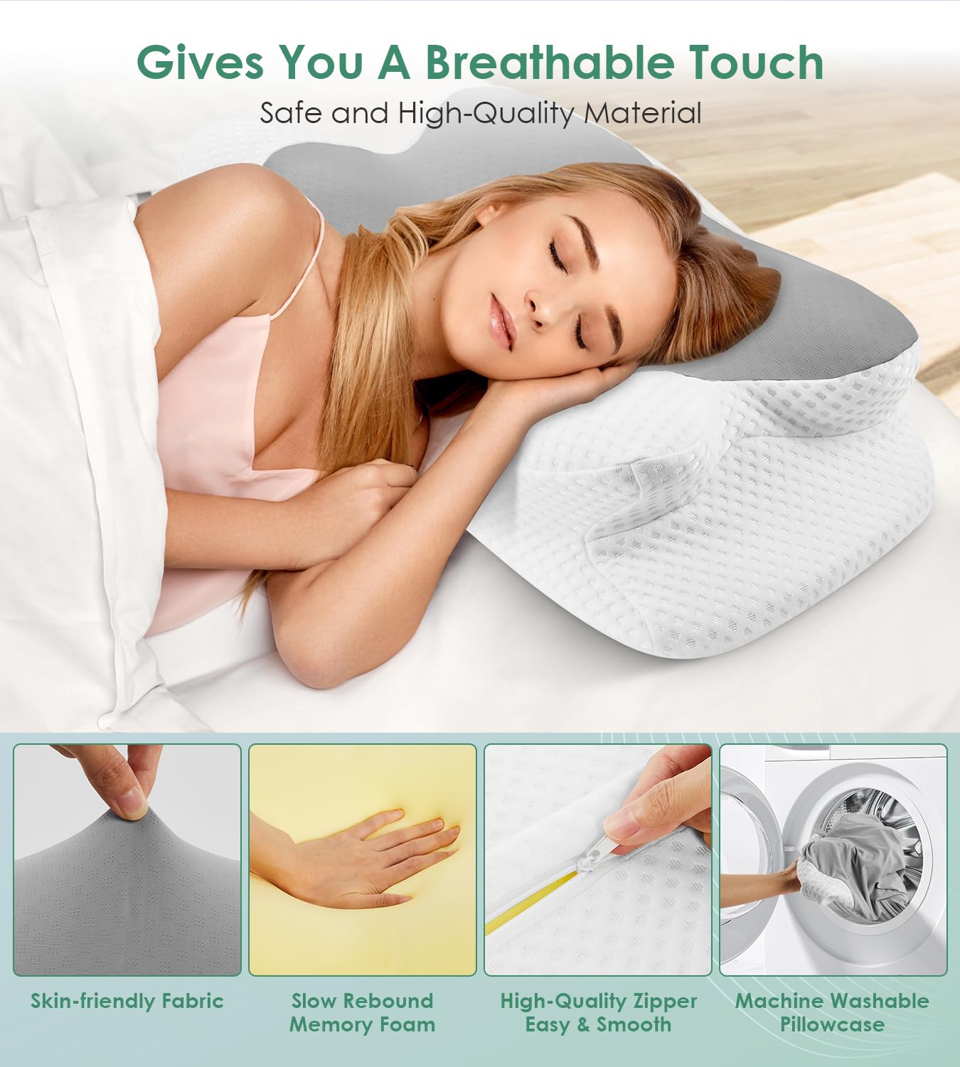 DONAMA Cervical Pillow for Neck and Shoulder,Contour Memory Foam Pillow,Ergonomic Neck Support Pillow for Side Back Stomach Sleepers with Pillowcase