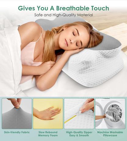 DONAMA Cervical Pillow for Neck and Shoulder,Contour Memory Foam Pillow,Ergonomic Neck Support Pillow for Side Back Stomach Sleepers with Pillowcase