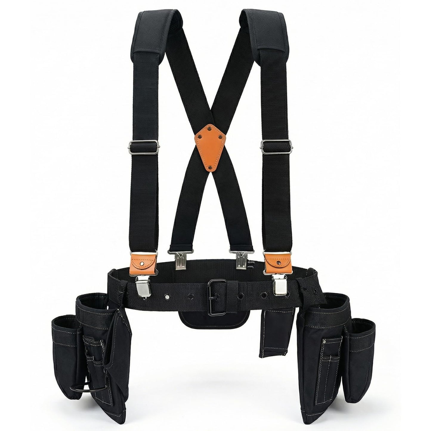 MELOTOUGH 14-Pockets Professional Tool Belt with Suspenders,Heavy Duty Tool Bag and Pouch Combo for Carpenters,Construction,Electricians(Black, 33''-49'')
