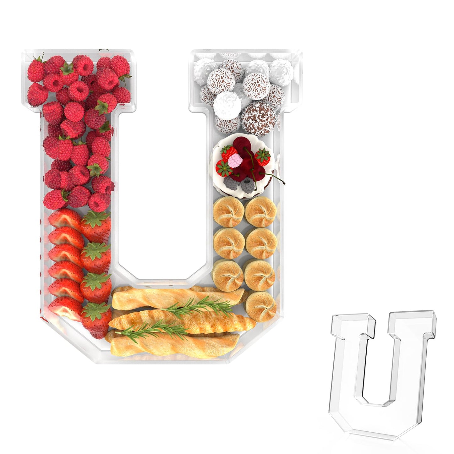 Tdsuco 13.8" Acrylic Letter Charcuterie Tray, Charcuterie Letters Fillable Box for food, Reusable Serving Cake Candy Dish Display Tray for Birthday Anniversary Party Decoration (Letter U)
