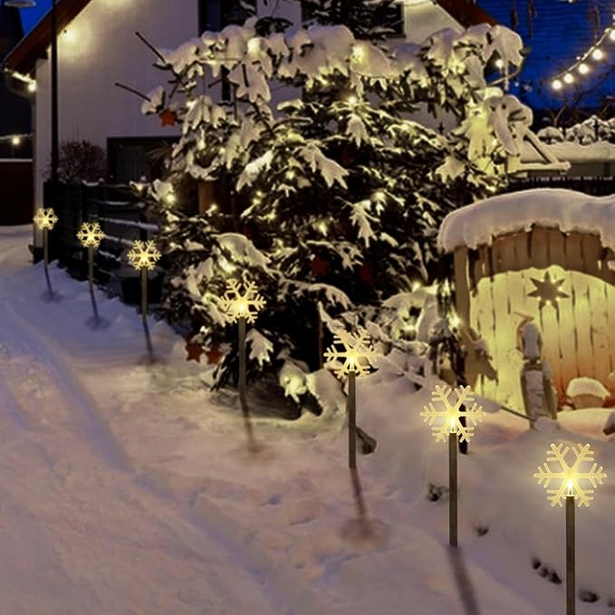 Christmas Solar Pathway Lights, Solar Snowflake Lights with Stake Landscape Outdoor Waterproof Christmas Decorations for Garden Yard Lawn Patio Walkway, 10 Pack