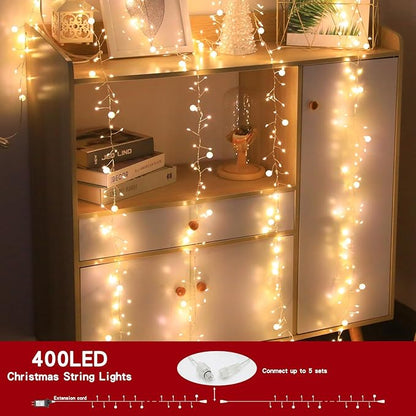 Copper Wire Firecracker Christmas Lights, 26FT 400LED Plug-in Twinkle Cluster Fairy Lights for Christmas Tree with Remote for Bedroom Dorm Wreath DIY Wedding Christmas Decoration