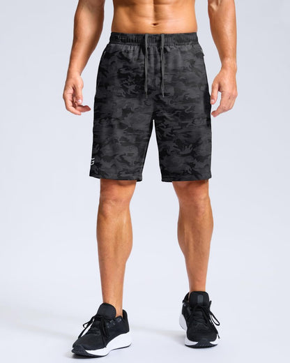 G Gradual Men's Athletic Running Shorts with Zipper Pockets Quick Dry 7"/ 5"/ 9" Workout Gym Shorts for Basketball Hiking(Grey Camo,9M)