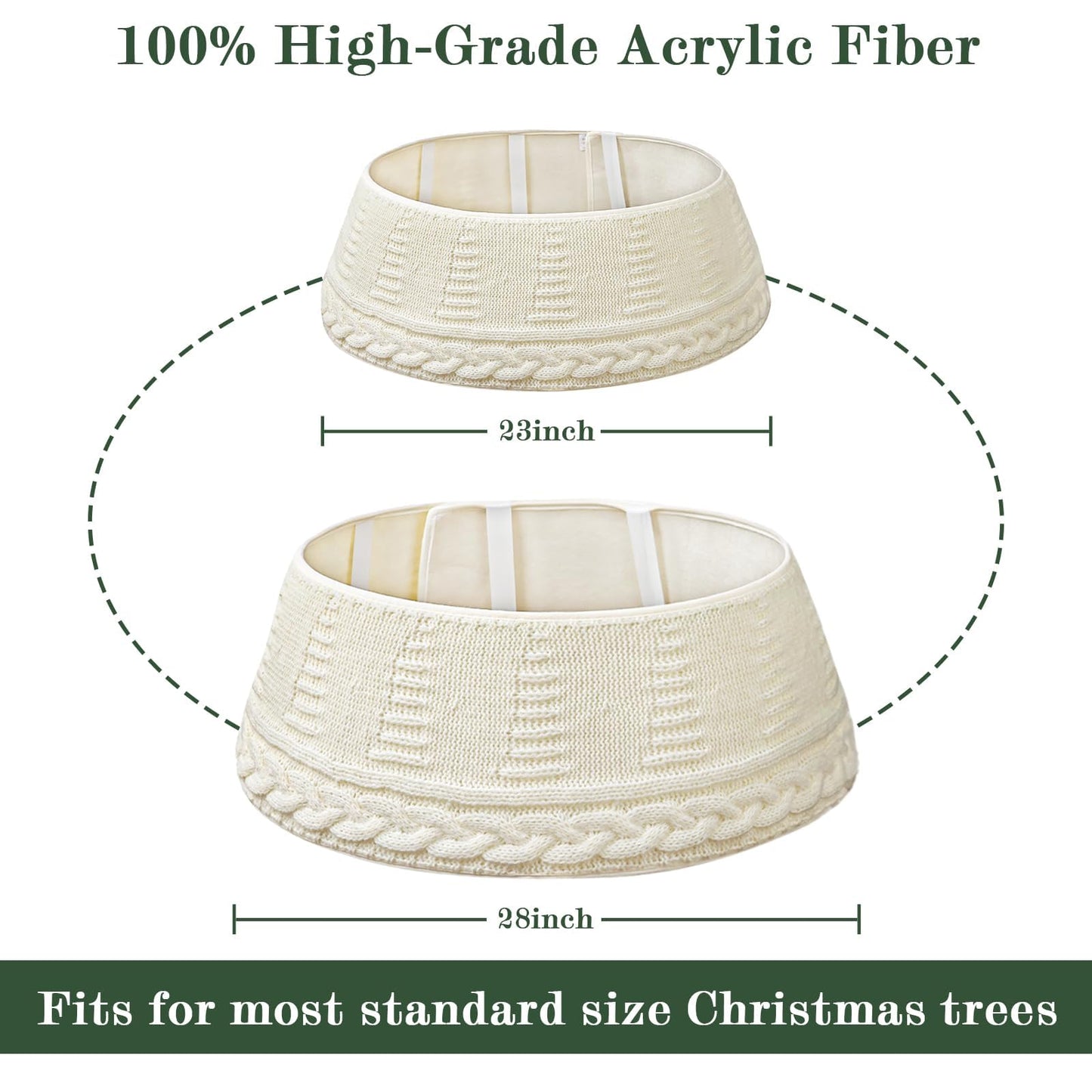 Knitted Christmas Tree Collar: Cream Chunky Cable Knit Christmas Tree Collar for Artificial Trees, Size Adjustable Rustic Farmhouse Tree Ring Skirt for Merry Christmas Holiday Home Decor Party Gifts