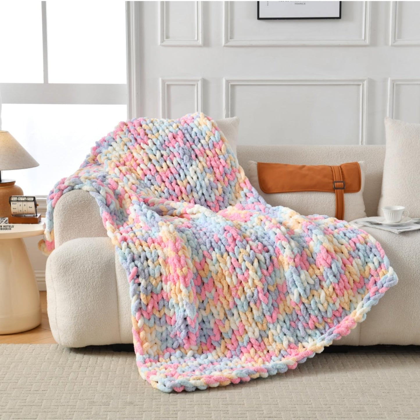 Ultra Soft Chunky Knit Throw Blanket 50x70 Hand Knitted Warm Chenille Throw Blanket, Home Decor Soft Thick Yarn Cable Knit Blanket Breathable Fleece Banket Christmas for Couch Bed Sofa Best Gift