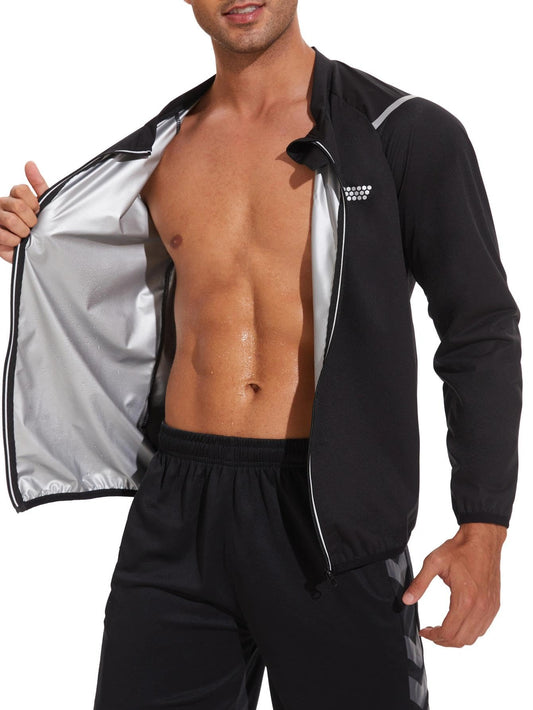 Clevvets Sauna Jacket for Men Long Sleeve Zipper Workout Lightweight Men Sweat Jacket Gym Exercise Fitness Running