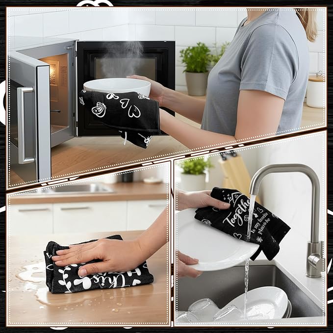 Breling Set of 6 Kitchen Towels Modern Minimalist Dish Towel Black Bathroom