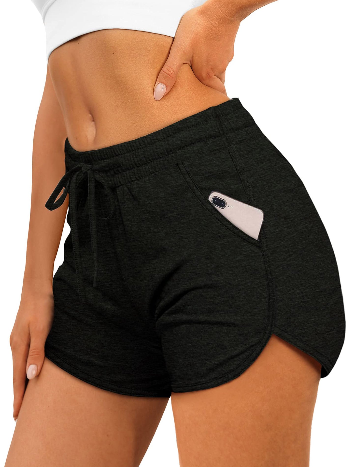 Aloodor Workout Shorts for Women Back to School Running Athletic Shorts Black M