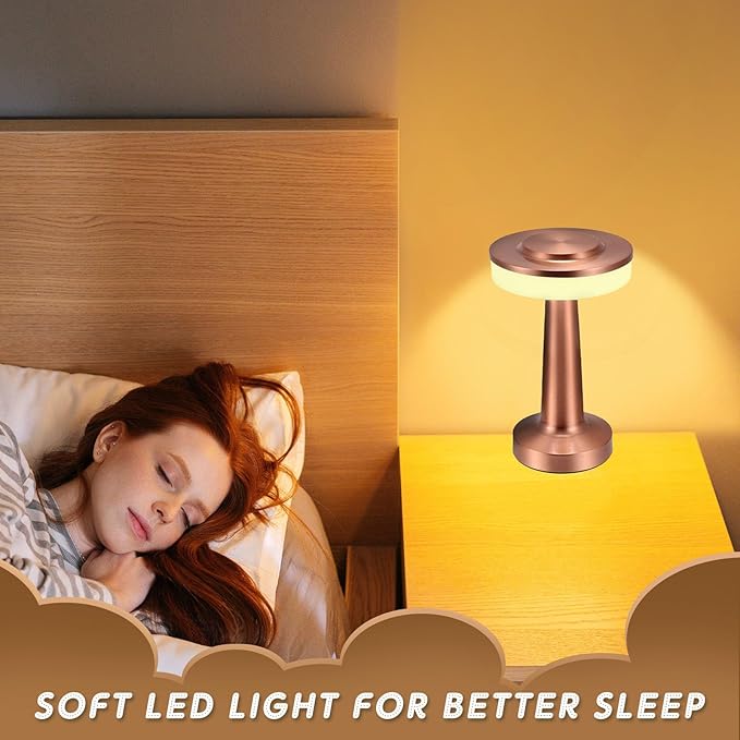 VIHOSE 8 Pcs 8 Pcs Cordless Table Lamps LED Portable Rechargeable Table Lamp with Touch Sensor 3 Color Dimming up to 15 Hours Battery Desk Light for Restaurant Nursery Living Room (Rose Gold)