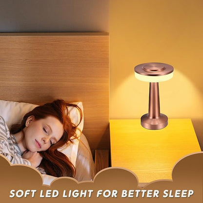 Riakrum Set of 2 LED Portable Cordless Table Lamp with Touch Sensor 3 Color Stepless Dimming Rechargeable Battery up to 15 Hours Cordless Table Light Wireless Lamp for Nursery(Rose Gold,4 Pcs)