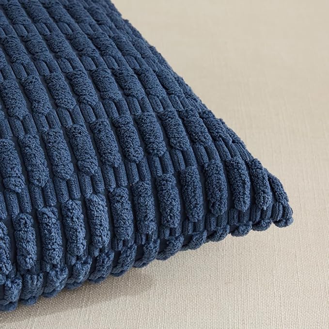 Fancy Homi Dusty Blue Decorative Throw Pillow Covers 20x20 Inch for Living Room Couch Bed Sofa, Rustic Farmhouse Boho Home Decor, Soft Striped Corduroy Square Cushion Case 50x50 cm