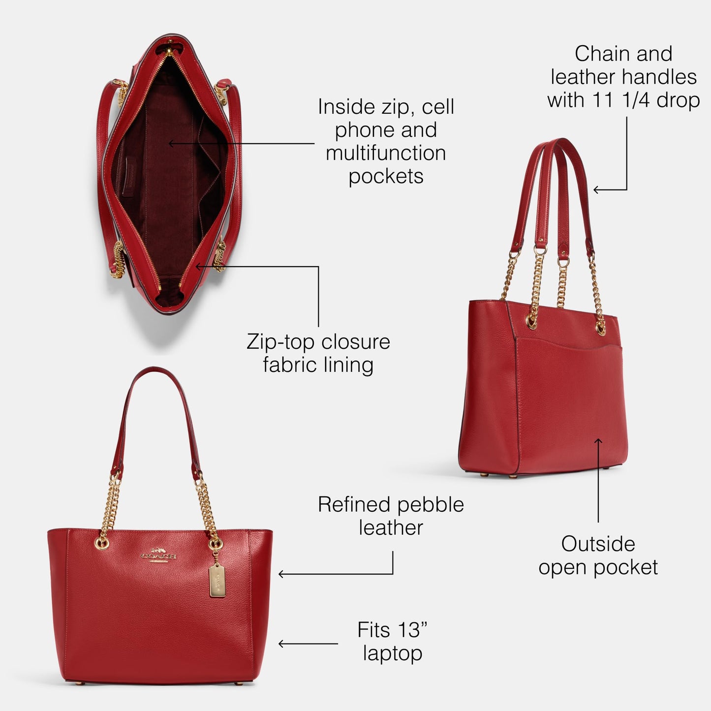 COACH Cammie Chain Tote, Red Apple