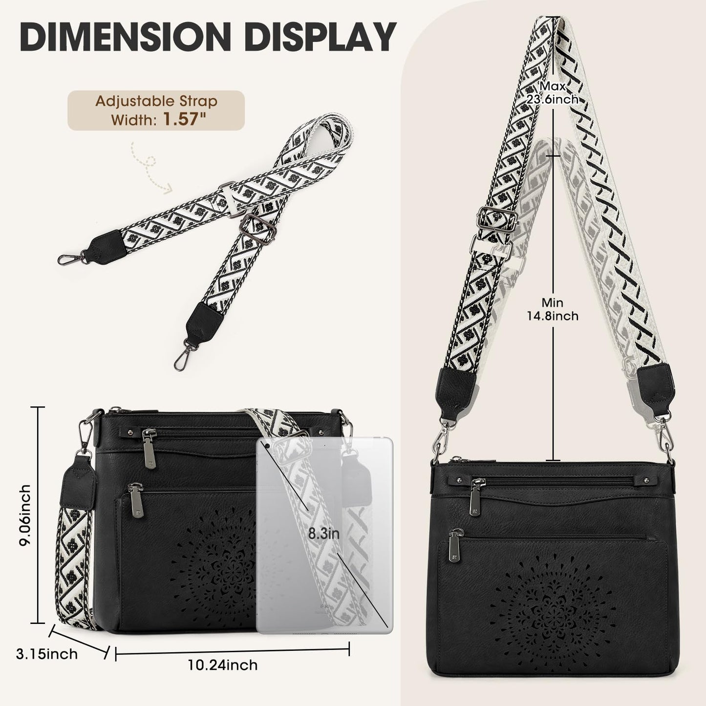 RAINSMORE Crossbody Bags for Women Leather Medium Crossbody Purse with Card Slots & Adjustable Strap Water-Resistant Womens Shoulder Handbag for Work Travel, Black