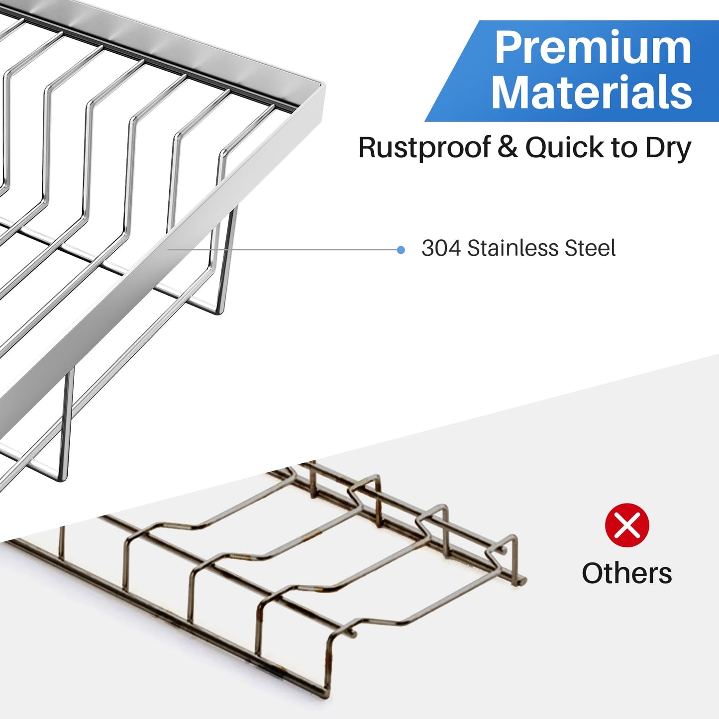 Over The Sink Dish Drying Rack, Full Stainless Steel 2-Tier Kitchen Counter Dish Drainer Rack Adjustable (33.8 to 41.5 inch), Expandable Dish Drying Rack with Kitchen Accessories, Silver
