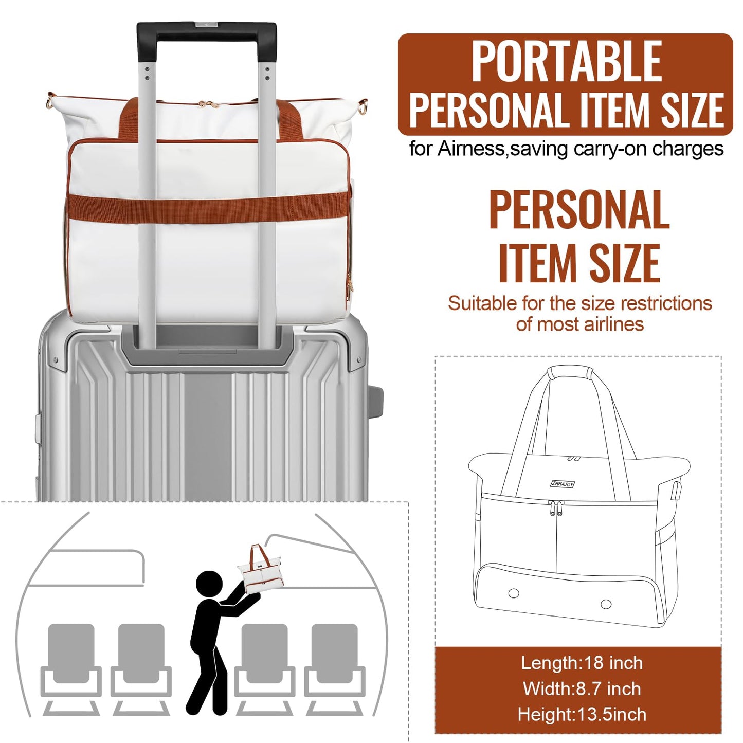 ZRRAJOY Weekender Overnight Bag for Women, Large Travel Duffel with Shoe Compartment, Wet Pocket, USB Charging Port, Carry-On Gym Tote Bag (Beige Brown)