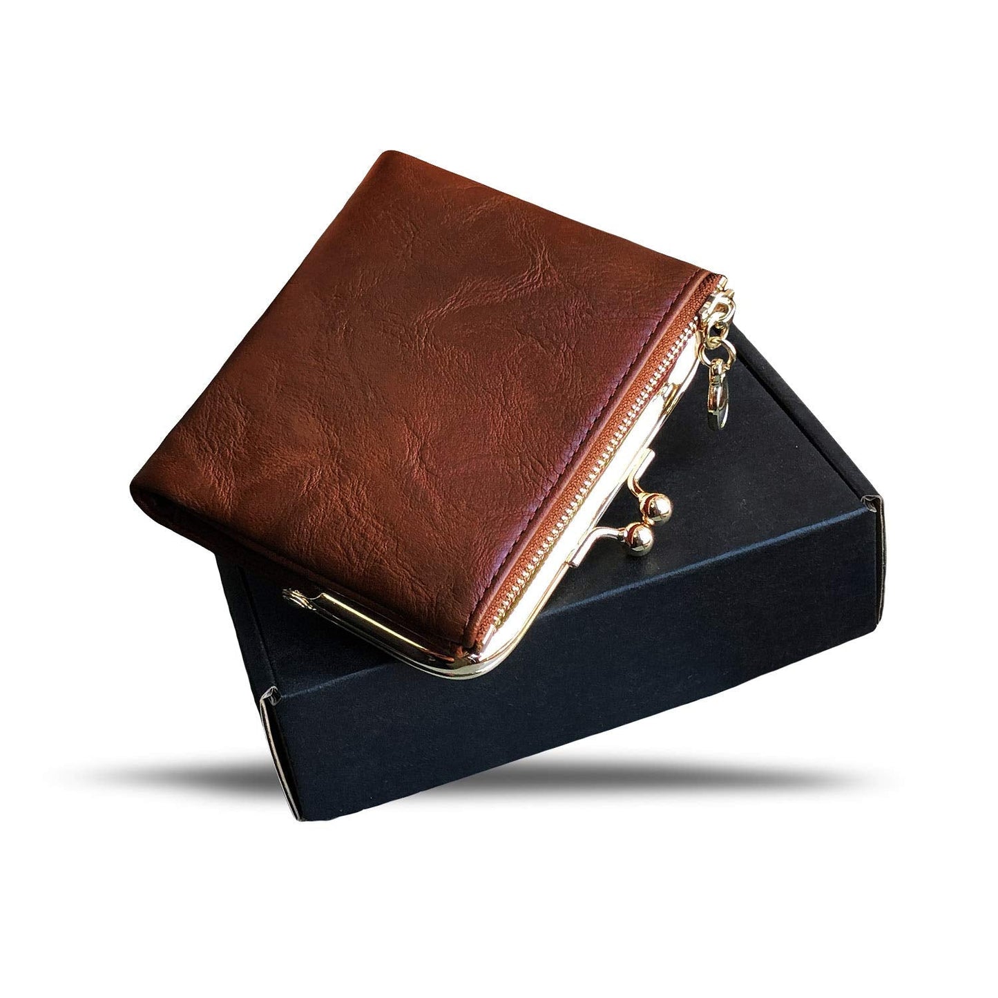 AOXONEL Womens Wallet Small Rfid Ladies Compact Bifold Leather Vintage Coin Purse With Zipper and Kiss Lock (Brown)