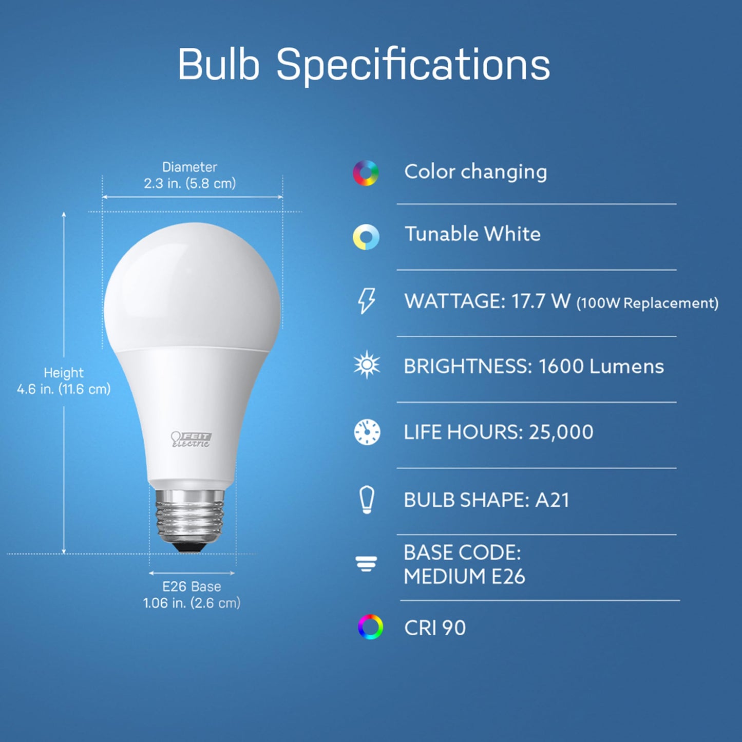 Feit Electric Smart Light Bulbs with RGB Color Changing and Tunable White, 2.4Ghz WiFi Light Bulbs, No Hub Needed, Works with Alexa and Google, Dimmable 60 Watt = LED 9W, OM60/RGBW/CA/AG/3, 3 Pack