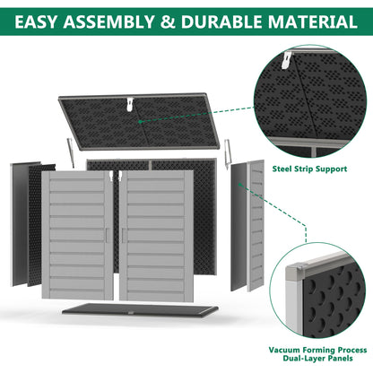 Uhomepro 4.6 Ft. X 4.1 Ft Outdoor Horizontal Storage Shed, Resin Storage Shed with Double Lockable Doors, Ideal for Garbage Can Storage and Garden Tools, Strong Water Resistance