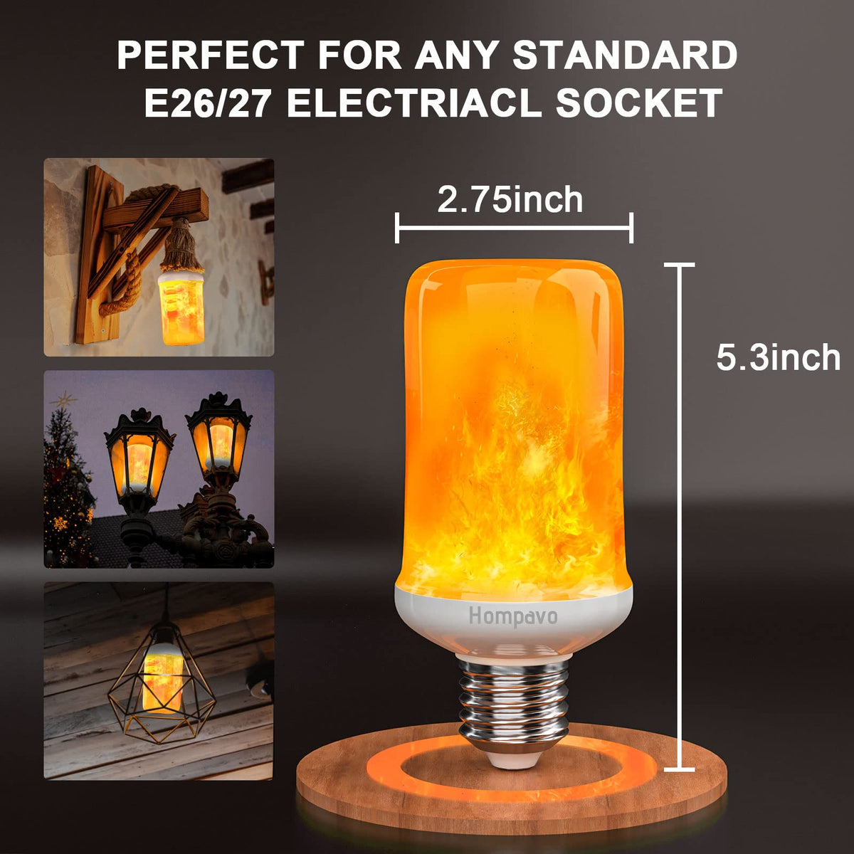 Hompavo 【Upgraded】 LED Flame Light Bulbs, 4 Modes Flickering Light Bulbs with Upside Down Effect, E26/E27 Base Flame Bulb for Halloween, Christmas, Indoor and Outdoor Decoration (White-2 Pack)
