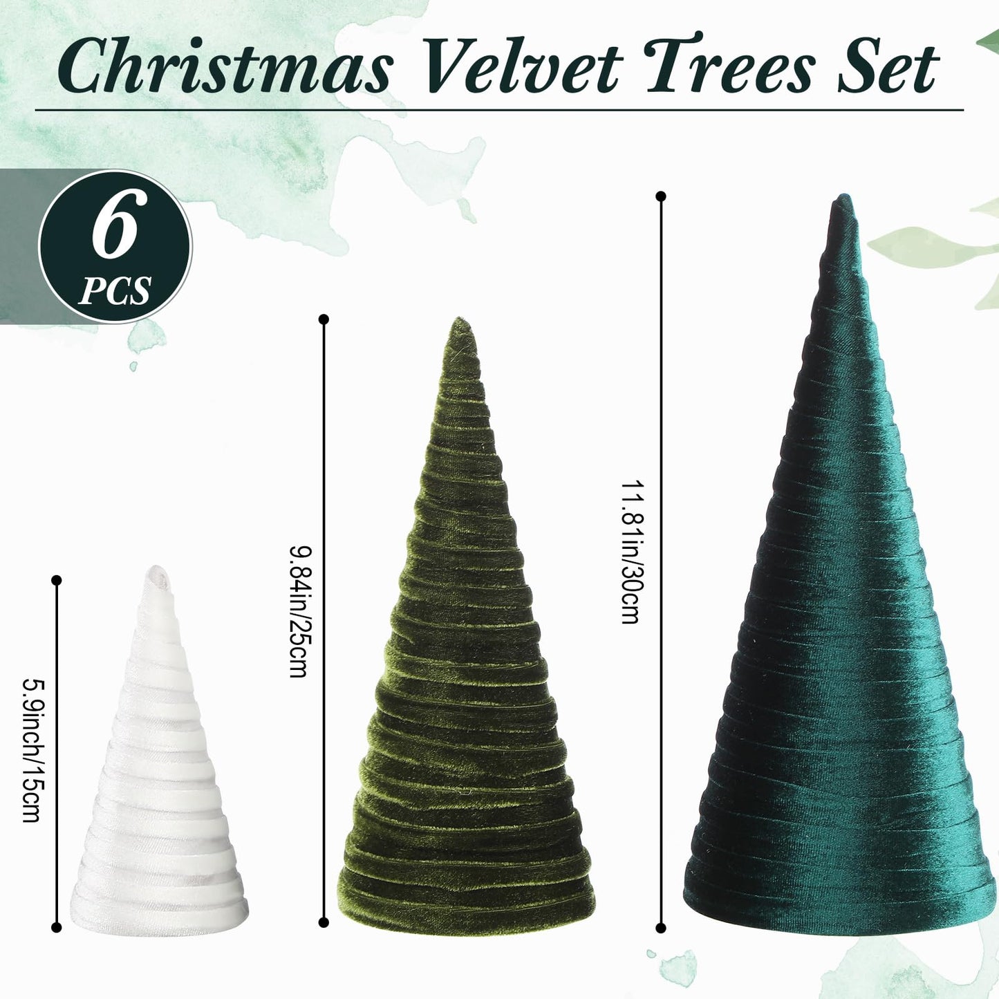 Hoolerry 6 Pcs Christmas Velvet Trees with Gold Pedestal Christmas Velvet Cones Tree Mantel Decor Modern Rustic Winter Home Minimalist for Holiday Entryway Table Wedding Centerpiece (Forest Green)