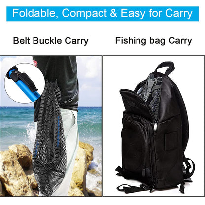 LBW Collapsible Rubber Fishing Net with Handle, Folding Kayak Net for Freshwater or Saltwater, Portable Landing Net for Trout, Catfish, Bass