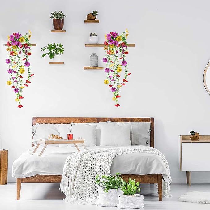 Artificial Fake Hanging Flowers Plants for Outdoor Spring Summer Decoration, 4pcs Faux Silk Realistic UV Sun Resistant Daisy for Outside Porch Patio Window Box Yard Home Decor (Colorful Mix)