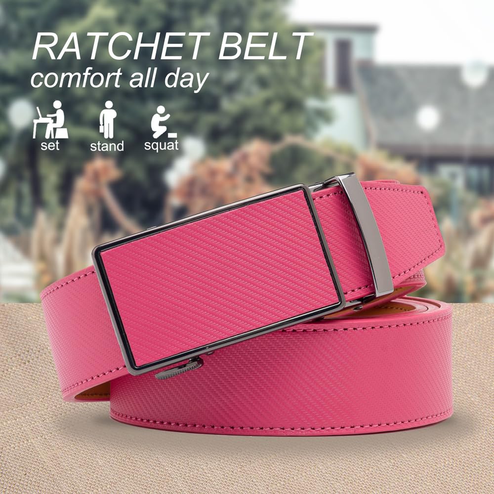 ayamoti Genuine Leather Slide Ratchet Belt Men Multicolored Unisex Customizable Fit (Peach Blossom)