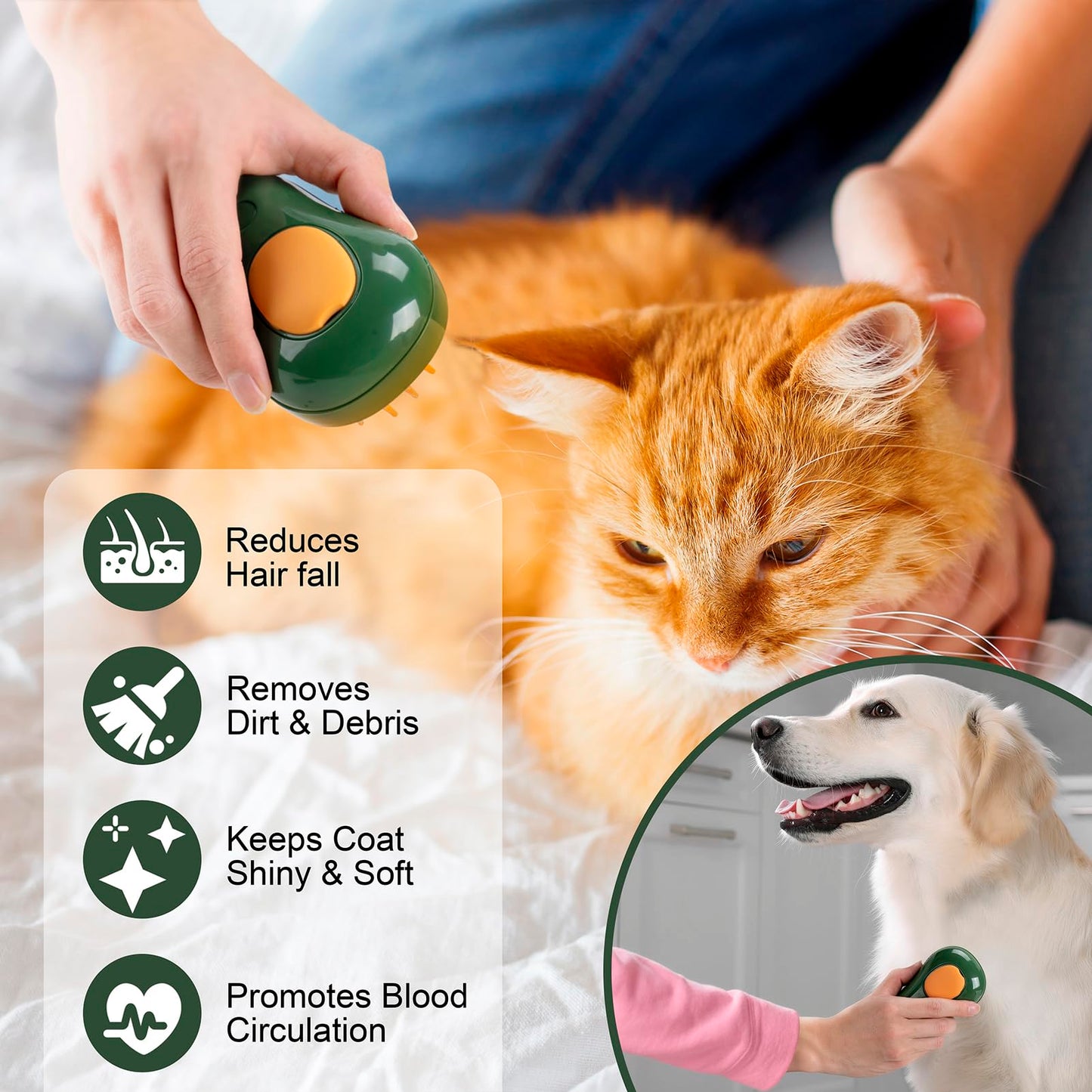 3-in-1 Steam Brush for Cat and Dog Deshedding - Portable Pet Hair Removal Tool for Indoor Shedding, Grooming Supplies