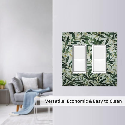 Sage Eucalyptus Leaves Foliage Dual Outlet Covers Wall Plate 2 Gang Rocker Decora Decorative Switchplate Electrical Faceplate GFCI Light Switch Covers for Farmhouse Living Decor
