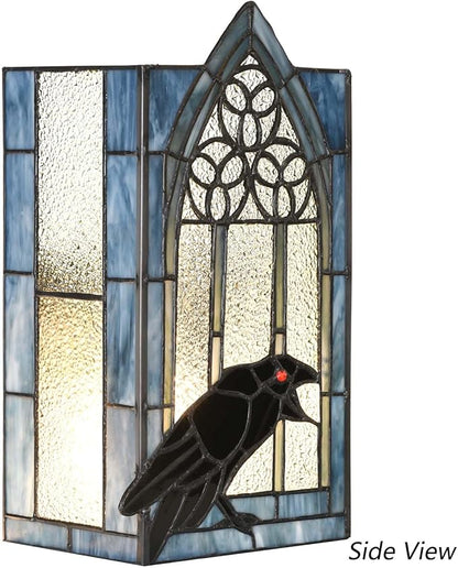 Bieye L10955 Raven Calling Outside The Gothic Window Tiffany Style Stained Glass Wall Sconces Night Light for Home Decor