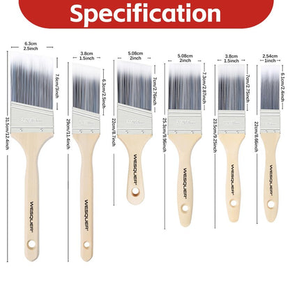 Wesquer 6 Pack Paint Brush Set – Flat & Angled Paint Brushes (1", 1.5", 2", 2.5") with 2" Short Handle Paint Brush, Professional Paint Brushes for Walls, Furniture, Wood Stain and Cabinet Painting