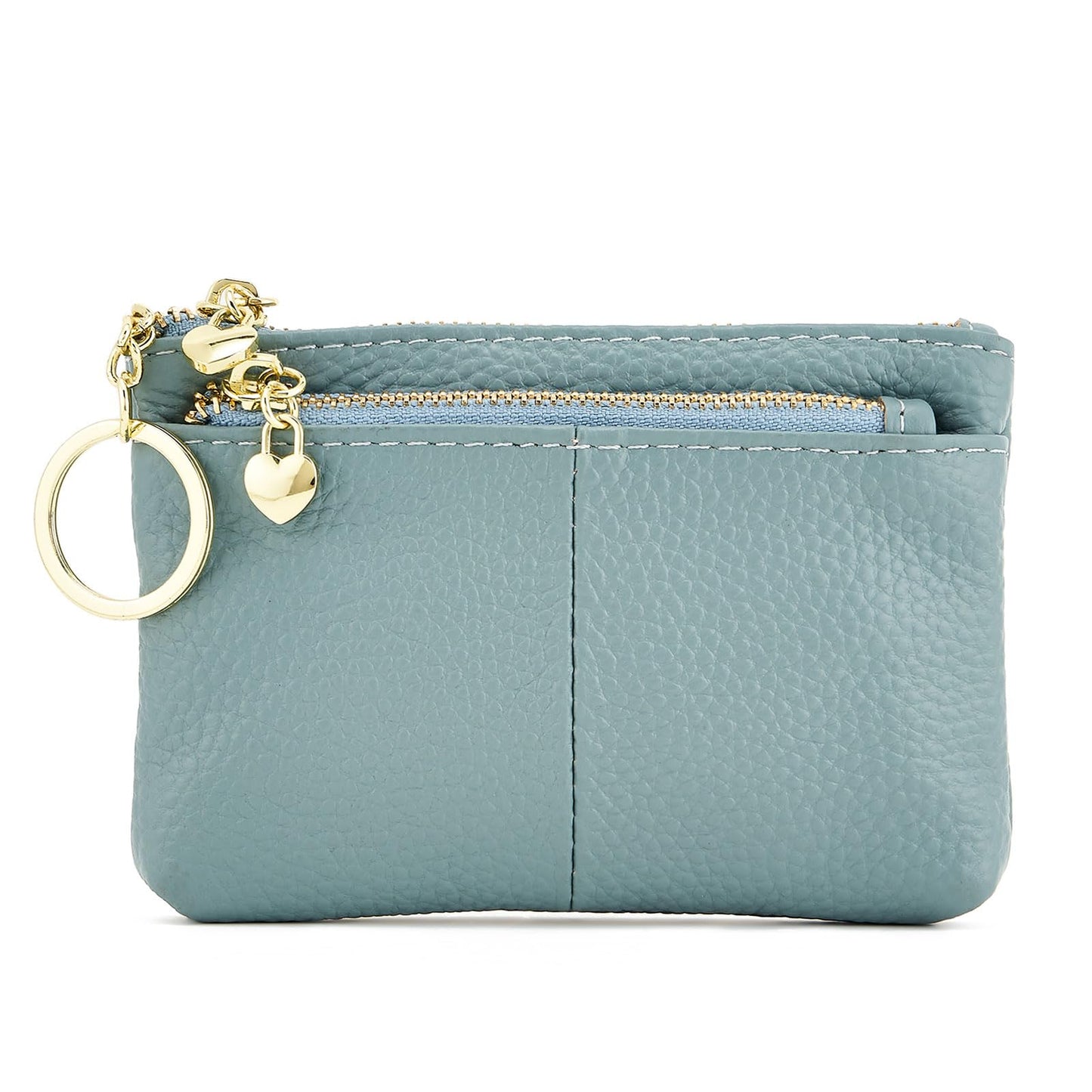 ZOOEASS Coin Purse Women Genuine Leather Zip Mini Purse With Key Ring Triple Zipper Card Holder Wallet (Blue)