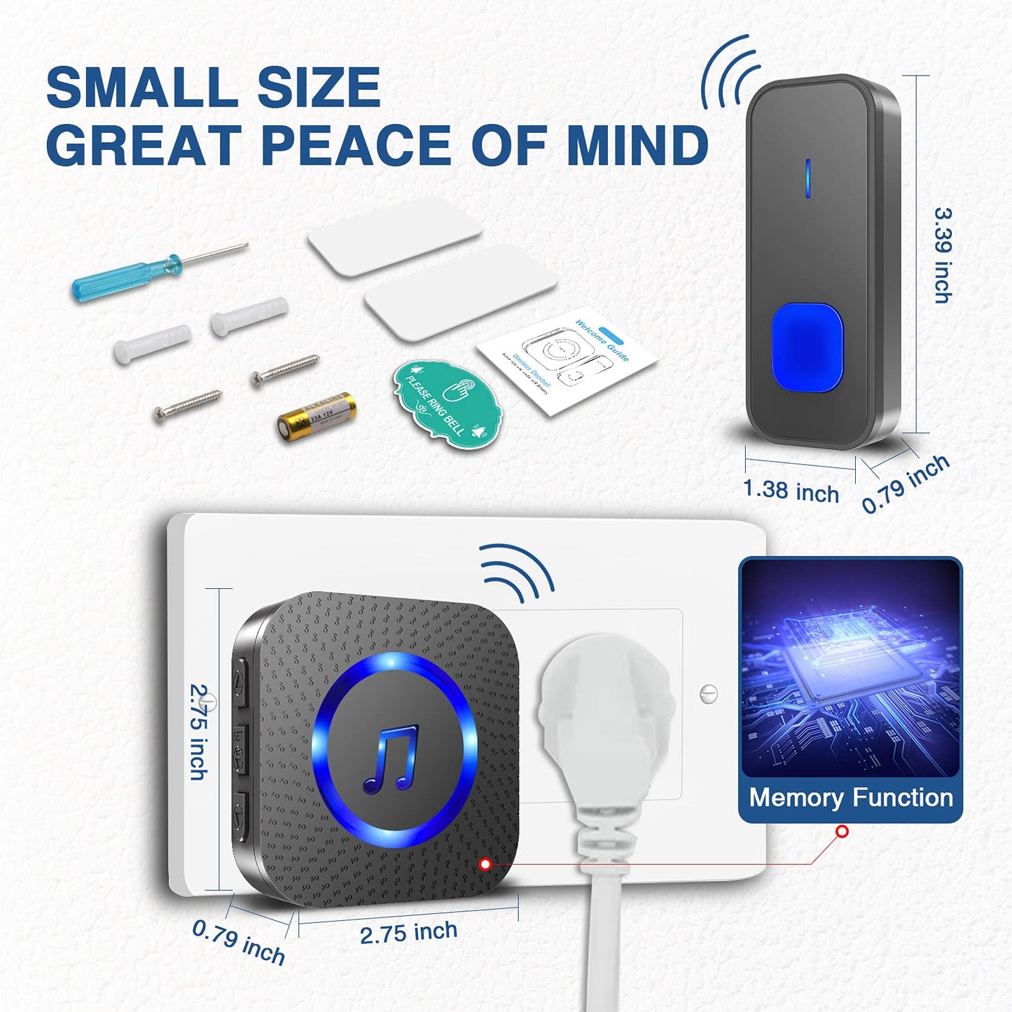 SURFOU Wireless Loud Waterproof Doorbell, Easy installation, 1300ft Range, 55 Chimes 5 Adjustable Volume Levels, LED Flash (1 Button +2 Receivers)